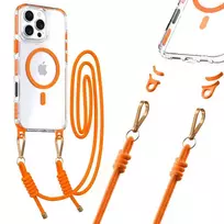 Tel Protect Skaidrus dėklas su virvele skirtas Apple iPhone 16 oranžinės spalvos