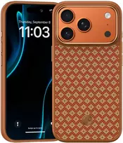 Benks Dėklas Magnetic Armor Pro Armor Grid Kevlar Metal Frame 600D (C.K.FL.AP.GD.F069) skirta Apple iPhone 17 Pro oranžinės spalvoa