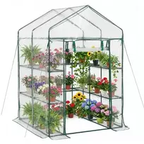 Koduva VEVOR pastatoma šiltnamis, 137 x 137 x 196 cm, žalias, PVC danga, 2 aukštai, 10 lentynų