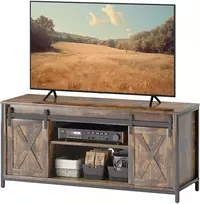 TV staliukas Koduva TV žema spintelė, industrinio stiliaus, skirta iki 60 colių TV, 6 skyriai, 2 stumdomos durys, ruda/juoda