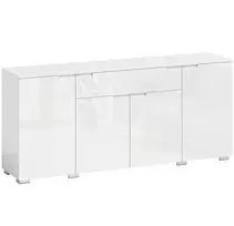 TV staliukas Koduva Blizgus baltas sideboardas, moderni komoda su 4 durimis, reguliuojamomis lentynomis ir soft-close funkcija, 180 x 40 x 80 cm