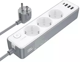 Borofone Power strip BAC9 – 3 outlets 240V + 3xUSB + Type C – PD 20W 2 metres juodas