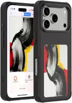 „4smarts E-Ink“ dėklas su NFC Qi2 ekranu, skirtas „iPhone 17 Pro“, juodas