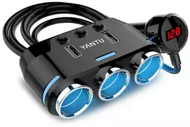 Toptel Automobilinis cigarečių žiebtuvėlio lizdo skirstytuvas B39 C tipo – 3 lizdai + 2xUSB – 2,1A 100W su ekranu ir laidu