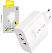 Blavec laidinis įkroviklis BC-11 GaN – USB + 2xTyp C – QC PD 65W 3A (TCBC11G-U2CW653A) baltos spalvos