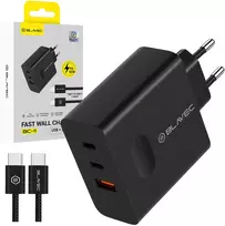 Blavec laidinis įkroviklis BC-11 GaN – USB + 2xTyp C – QC PD 65W 3A su kablem Typ C į Typ C (TCBC11G-U2CB653A) juodos spalvos