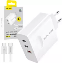 Blavec laidinis įkroviklis BC-11 GaN – USB + 2xTyp C – QC PD 65W 3A su kablem Typ C į Typ C (TCBC11G-U2CW653A) baltos spalvos