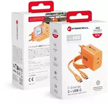 Phone charger Forcell F-Energy GaN III Crystal Color 2x USB C AVS SSFC2.0 60W + silicone cable USB C to USB C VT-60 oranžinis