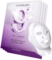 NUMBUZIN No.9 NAD Bio Lifting Full Cover Facial Mask veido kaukės, 4 vnt + pakeliamasis tvarstis