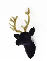 Mondex Juoda kamšalu dengta elnio galva, auksiniais blizgučiais puošti ragai, 19 cm