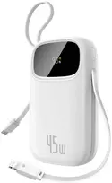 Baseus EnerFill FC31 Qpow 3 10000mAh 45W Power Bankas su skaitmeniniu ekranu, USB-C ir Lightning kabeliais - Baltas