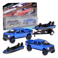 Licencijuotas metalinis automobilis 1:64 Ford F-150 SVT Raptor 2021 ir laivas ZA5970