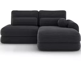 Ripeli Corner Sofa Bed with Storage, Black Velvet, Right-Hand Facing, Modern, Black