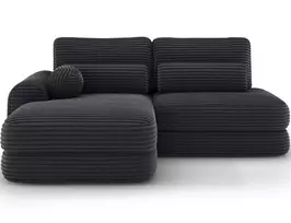 Ripeli Corner Sofa Bed with Storage, Black Velvet, Left-Hand Facing, Modern, Black
