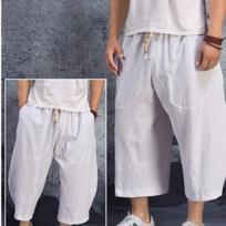 Vasaros vyriškos lininės kelnės Vyriškos plačios kelnės Vyriškos „Drop Crotch“ HipHop vyriškos bėgimo kelnės kinų stiliaus kelnės M balta