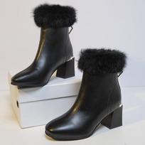 Furry Warm Fur Boots Women Elegant Style New Leather Womens Ankle Fashion Boots Thick-soled  Boats Ladies 35 juoda