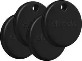 Chipolo POP Tracking Tag 4-Pack Black - Bluetooth Key Finder, Apple Find My Compatible, Replaceable Battery, IPX5 Water Resistant, 60m Range, 120dB Ringer