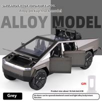1:28 Cybertruck žaislinis lydinio automobilis Žaislinis metalinis modelis Simuliacinis garsas Šviesa Traukiamas Vaikų žaislas Madingas vitrinos papuošalas Dovana pilka