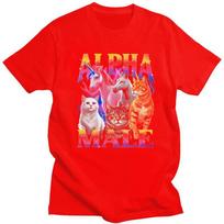 Alpha Meme Humor Funny Cat TShirt 100 Cotton Tee Tops Summer Round Neck Tshirts Short Sleeve Clothes For Men Birthday Gift S