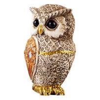 Pelėdos statula, realistiškos išvaizdos, gyvūnų tema, ornamentas, kolekcinė pelėdos figūrėlė, namų dekoras, biuro stalo aksesuaras oranžinė