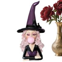 Halloween Witch Figurines Witch Blowing Bubble Gum With Skull And Bow Halloween Decor Holiday Gothic Resin Sculpture Festival China Mainland black