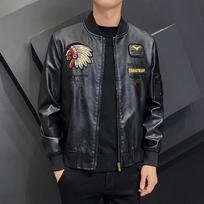 Casual Motorcycle Windbreaker Zip Stand Collar Faux Leather Jacket Men Slim High Quality Fashion Wool Liner Coat Streetwear XXXXL brown