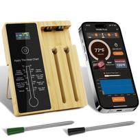 Outdoor, Home Food Thermometer with 2 Probe with Repeater Barbecue Thermometer Meat Food Thermometer Smart APP Wireless Thermome beige