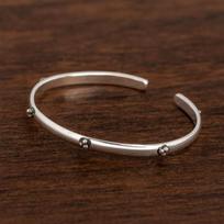 925 prabos sidabro atviras apyrankė-rankogalis, Minimalistinė sidabrinė apyrankė su taškeliais, Reguliuojami moterų ir mergaičių papuošalai Adjustable sidabras