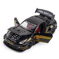 Metalo liejimas 1/24 Nissan GTR Sportinio Automobilio Modelis Simuliacinis Garsas Šviesa Guminė Padanga Berniuko Gimtadienio Dovana Ornamentas juoda
