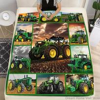Green Tractor & Excavator Plush Throw Blanket-Soft Fuzzy Flannel sofas, beds, offices,travel,camping chairs,Bedroom warm blanket 100x150cm(39x59in)
