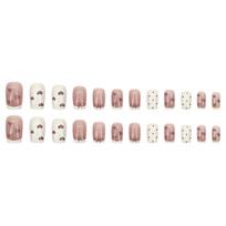 Valentine Fake Nails Short Press Nails Square Red Full Cover Glue Nails Valentine Heart-Shaped Nails With Cute Designs Extra Short With 2ml Glue One Size