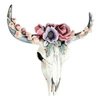 Wall Ornament Beautiful Decorative Resin Succulent/Flower Cow Skull Hanging Pendant for Room L raudona