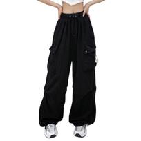 Women Cargo Pants Hip Hop Baggy Solid Color Multi Pockets Elastic Waist Match Top Loose Breathable Lady Trousers Women Clothes 3XL juoda