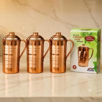 Nirmal Ganga Prabangus varinis vandens ąsotis su žalvariniu dangteliu 1500ML – Premium ąsočių rinkinys, 3 vnt. brown