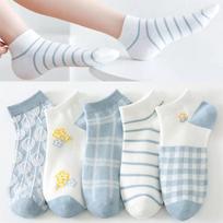 5 poros mėlynos ir baltos mielos kojinės, mišraus rašto kojinių paketas, moteriškos kojinės ir trikotažas white