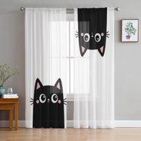 Dvi juodos kačiuko permatomos užuolaidos, skirtos svetainės langui, skaidrios tiulio užuolaidos miegamojo užuolaidos namų dekoravimui 135W x 114H(cm)