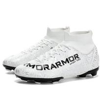 Football Shoes 31-48 Unisex Soccer Shoes High Quality Large Size Leather High Elastic Sock Mouth Artificial Turf Spike Football Training Boots 35 balta