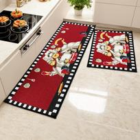 Red Two-Piece Absorbent Kitchen Floor Mat - Machine Washable Chef Design 400mm x 600mm