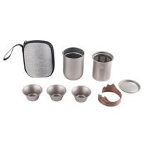 Titanium Double Walled Tea Cups with Removable Filter Cover Cap Outdoor Camping Portable Tea Maker gray