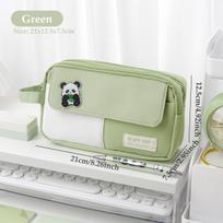 Cartoon Panda Simple Large Capacity Pencil Bag Green/black/purple Double Compartment High School Student Stationery Bag Portable žalia