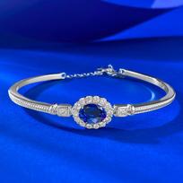 Zhuozhifan S925 sidabro imituoto mėlyno safyro apyrankė - 6x8 mm korundo bangle 18cm