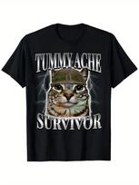 Funny Cat Meme ''Tummy Ache Survivor'' Sarcastic Humor T-Shirt for Men and Women, 10 3XL