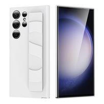 Samsung S25/24ultra mobiliojo telefono dėklas su elastiniu riešo dirželiu S23plus vientisos spalvos skaidrus PC apsauginis dėklas nuo kritimo S25 edge (fine hole)