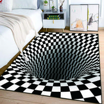 3D sūkurio iliuzijos juodai baltas kilimas miegamojo grindų kilimėlis abstraktus geometrinis optinis vertigo kilimas neslystantis svetainės dekoras 40cm x 60cm gray