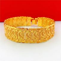 Bold Macho Thick Dragon Pattern Couple Bracelet 24K Gold AU999 - Thick bold design, 3D dragon, matching couple style 20.5-21.5cm