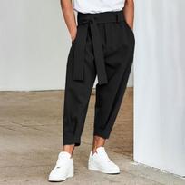 Men's Baggy Pants Casual Streetwear Belt Pure Color Joggers Fashion Harem Pants XS-3XL S