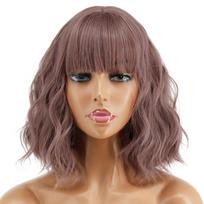 MERISIHAIR Trumpi banguoti perukai juodaodėms afroamerikiečių sintetinių rožinių plaukų purpuriniai perukai su kirpčiukais, karščiui atsparus Cosplay perukas 12inches brown