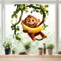 Playful Monkeys Static Cling Window Sticker Removable Self-Adhesive for Bedroom Living Room Kids Room Balcony Glass Home Decor Art 29x29cm