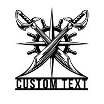 Pirate Metal Wall Art Steering Wheel Crossed Swords Personalized Ship Name Sign Home Decor