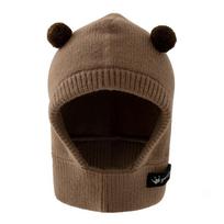 2Pcs Cute Baby Balaclava Hat Winter Warm Toddler Ear Protection Cap Scarf Cartoon Pompom Kids Boys Girls Knit One-piece Beanies 40-48CM(3M -2Y) black
